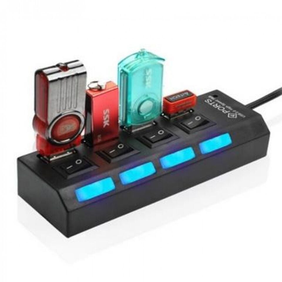 4 Port Usb 2.0 Hub Çoğaltıcı Çoklayıcı Switch Işıklı Anahtarlı S4863