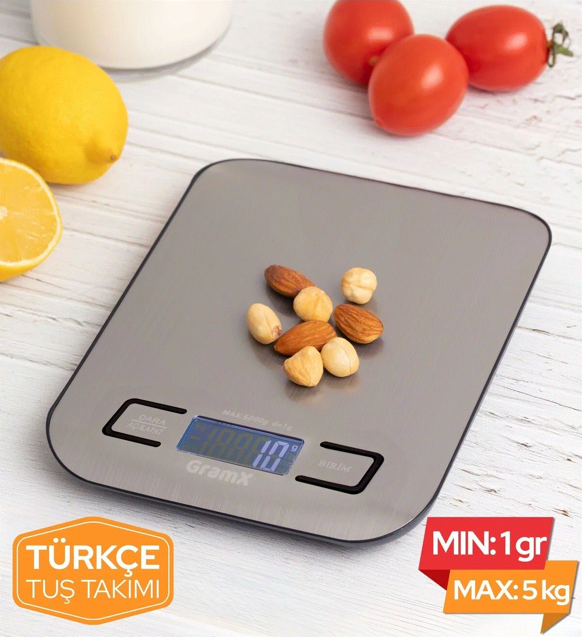 Hassas Mutfak Tartısı 5 Kg - 1 Gr Hassasiyet Paslanmaz Çelik