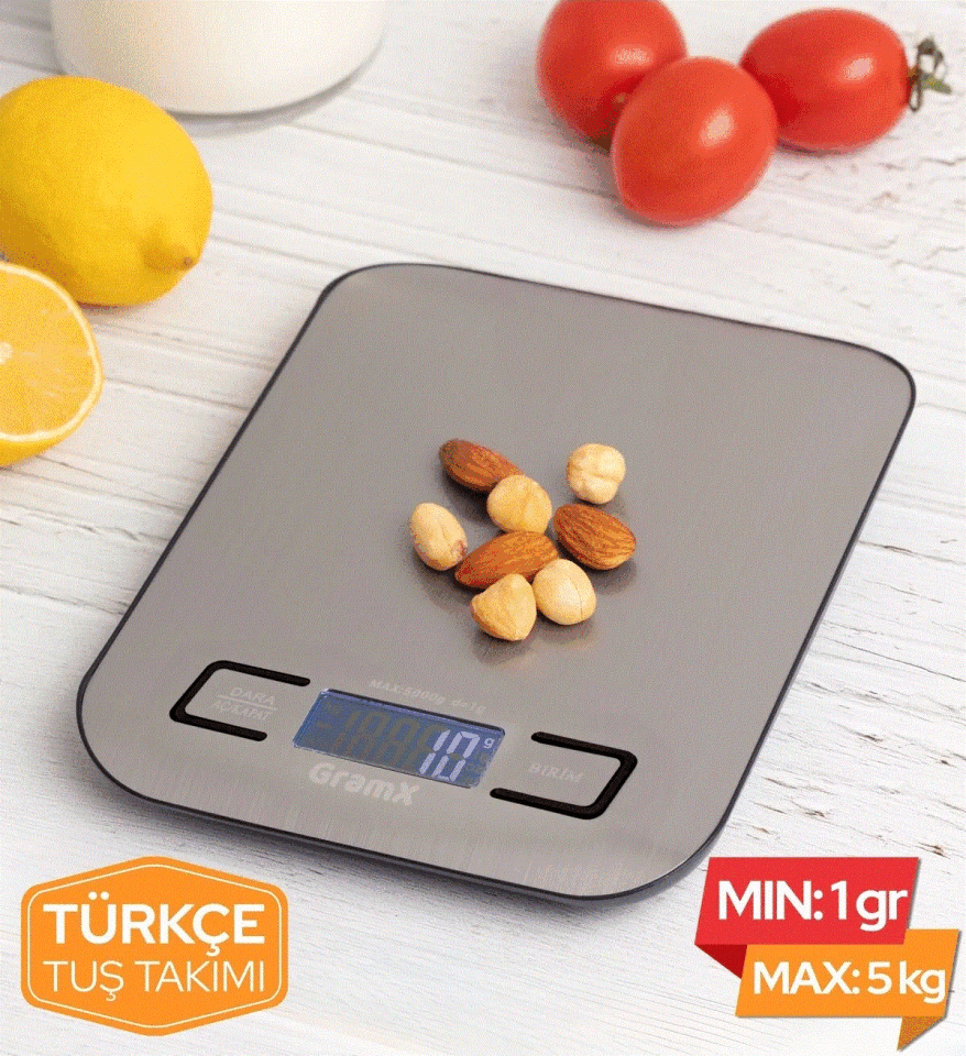 Hassas Mutfak Tartısı 5 Kg - 1 Gr Hassasiyet Paslanmaz Çelik