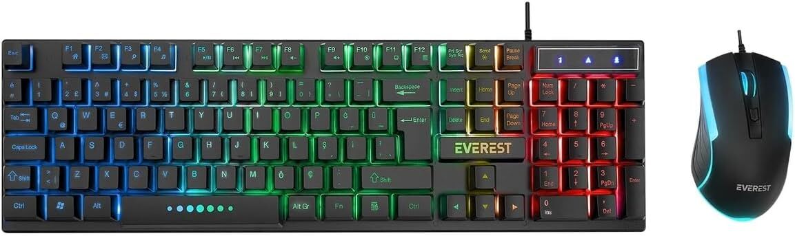 Everest KM-198 Luminax Gökkuşağı Aydınlatmalı Q Gaming Oyuncu Klavye + Mouse Set
