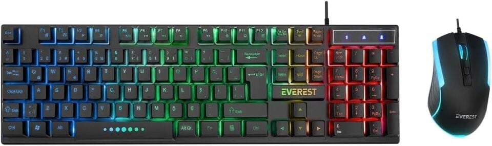 Everest KM-198 Luminax Gökkuşağı Aydınlatmalı Q Gaming Oyuncu Klavye + Mouse Set